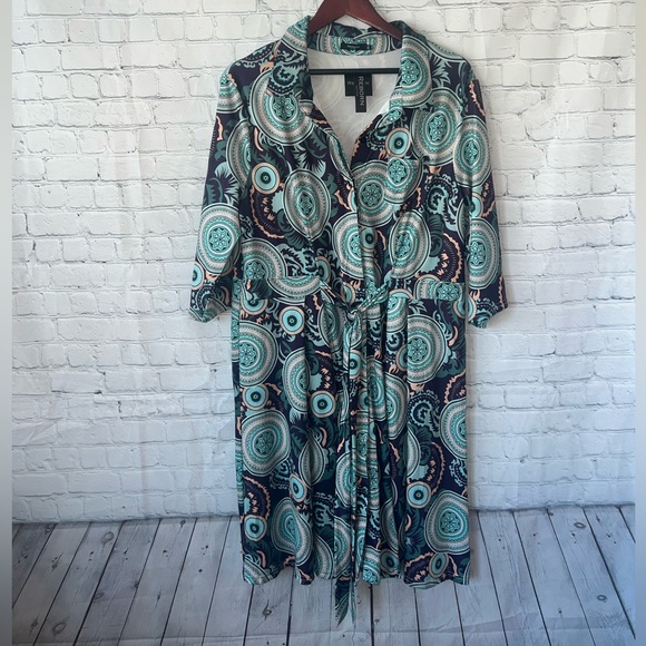 BRAND NWT Reborn New York Green, Black & Pink long dress size 2X - Picture 4 of 13